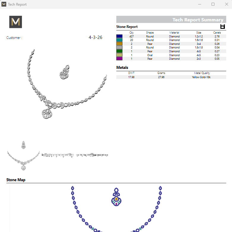 Necklace & Earring STL File – American Diamond Push Setting No.4 | Digital Download
