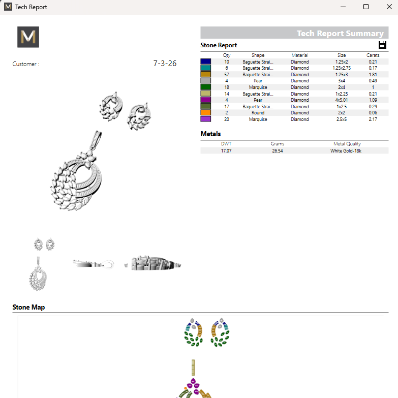 Pendant & Earring Set STL File – American Diamond Push Setting No.2 | Digital Download
