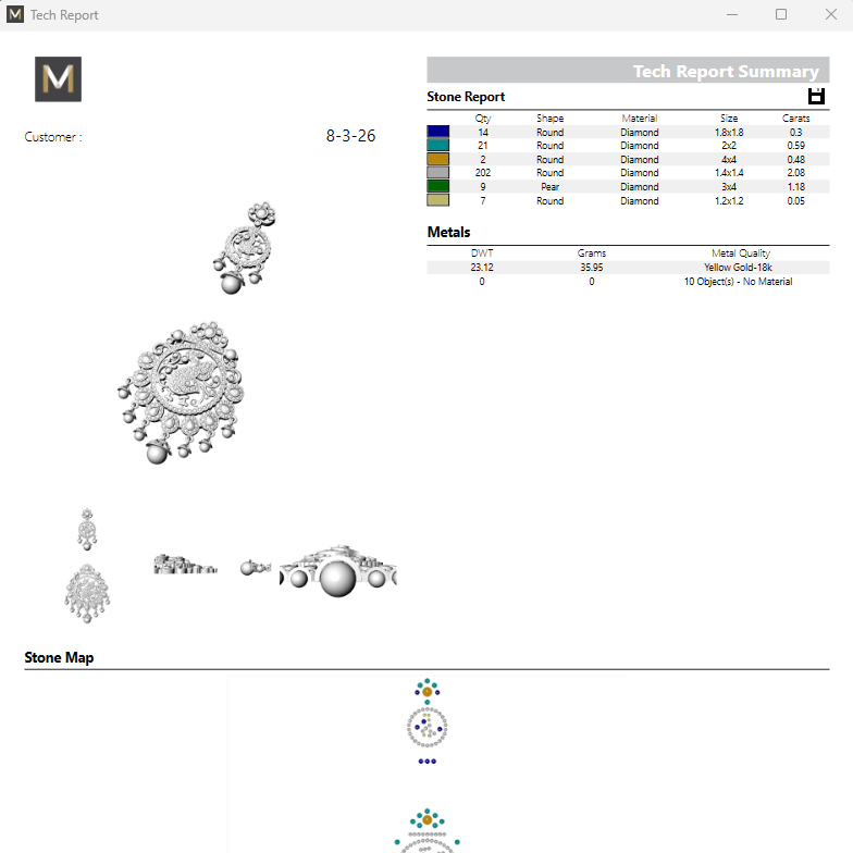 Pendant & Earring Set STL File – American Diamond Push Setting | Digital Download