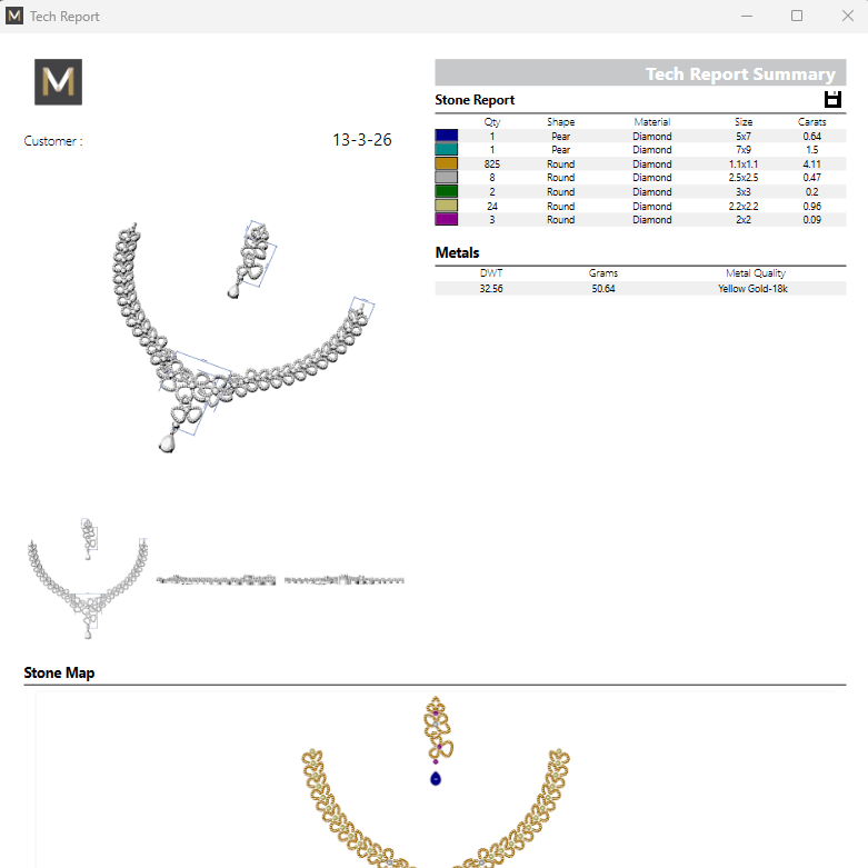 Necklace Earrings STL File No.1 – American Diamond Push Settings | Digital Download