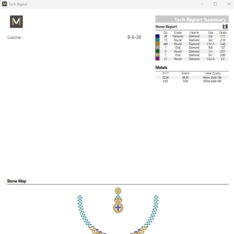 Jewelry report with necklace and earring design on a white background