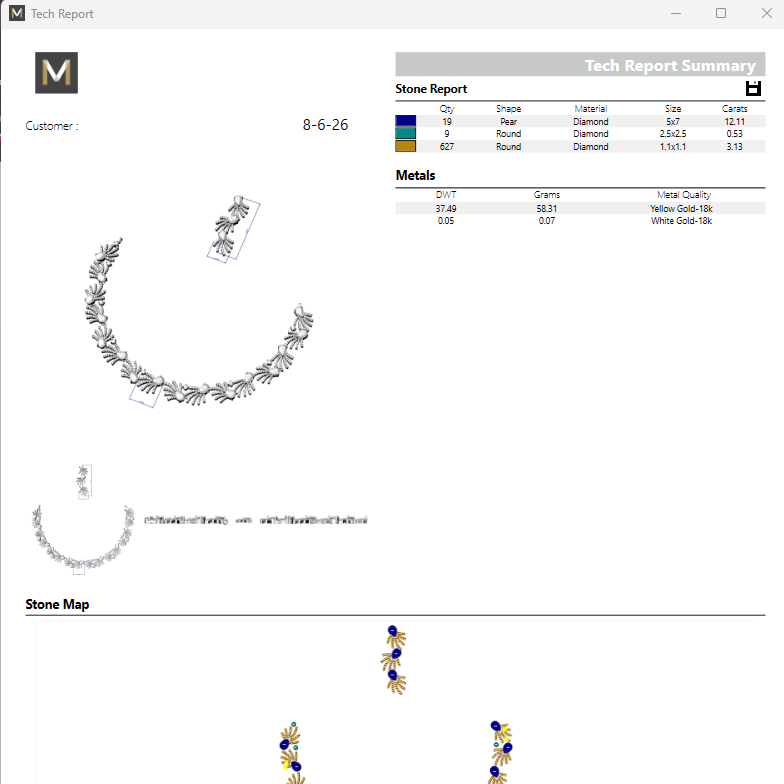 Jewelry design software interface showing necklace and earring designs.