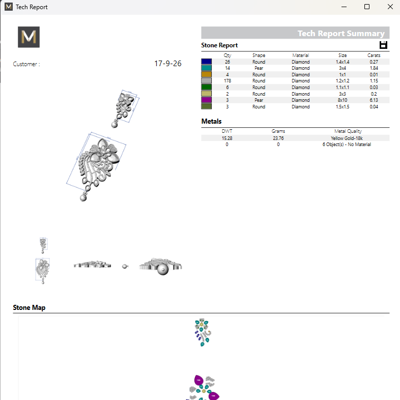 Pendant & Earring Set STL File – American Diamond Push Setting No. 8 Digital Download