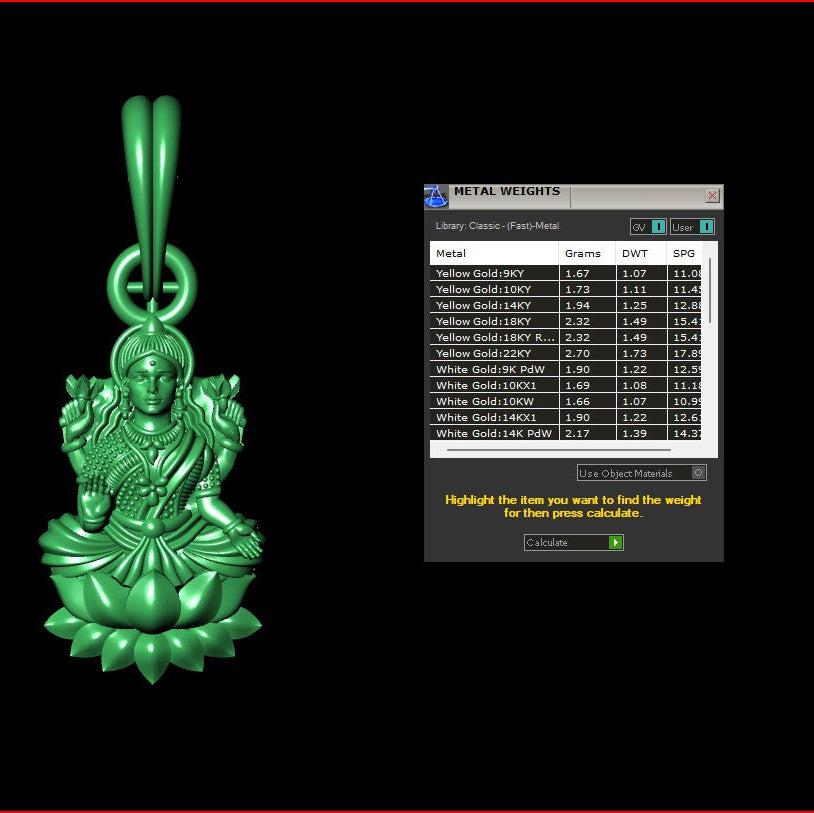 Laxmi god pendant Only $1 stl file for any 3d printer.
