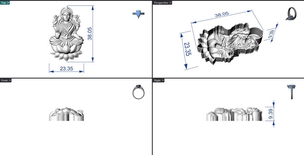 Goddess Laxmi Hollow Piece 3DM File | 0.25mm Wall | 15–37mm | 4 Pieces – Digital Download