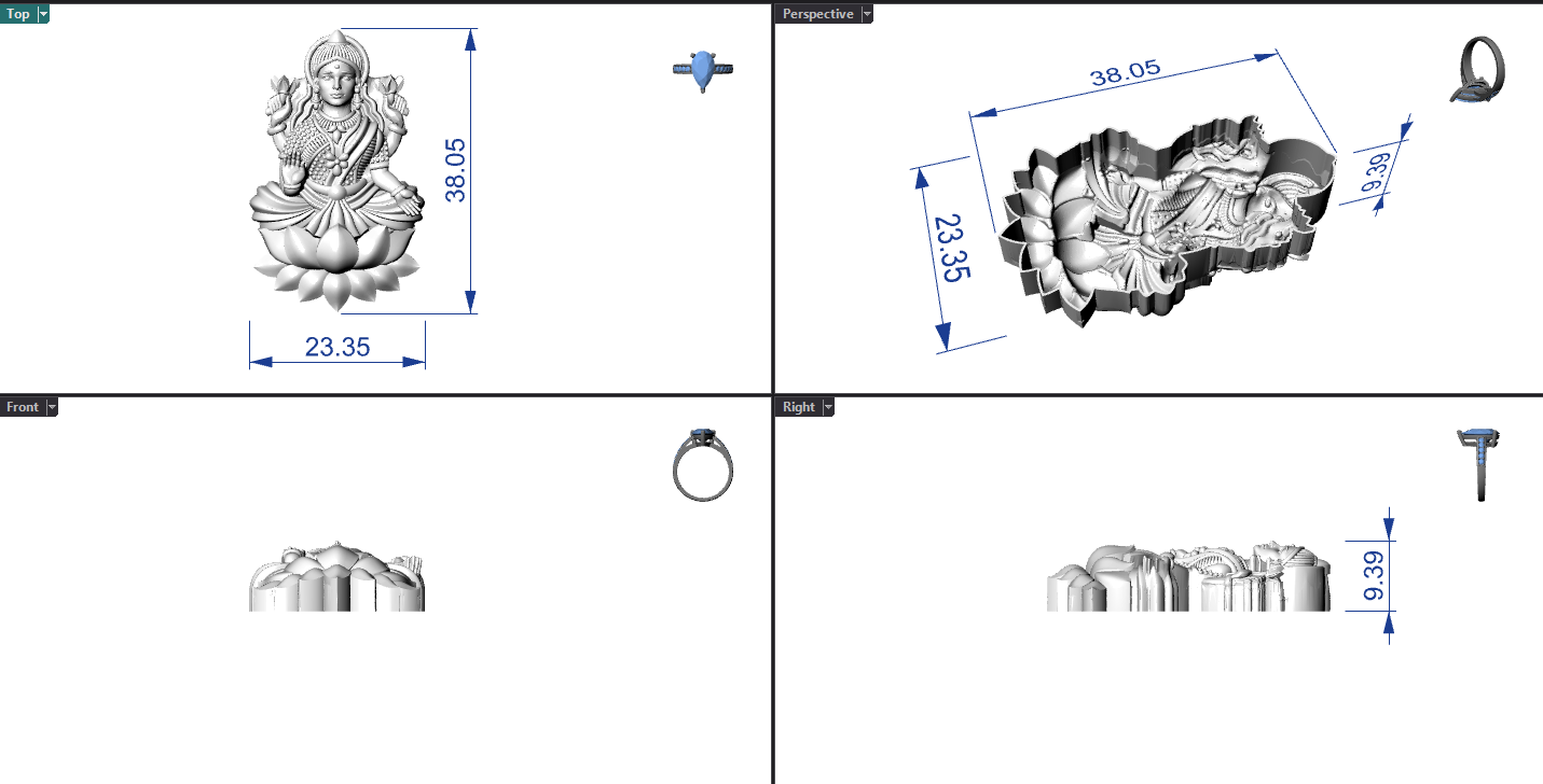 Goddess Laxmi Hollow Piece 3DM File | 0.25mm Wall | 15–37mm | 4 Pieces – Digital Download