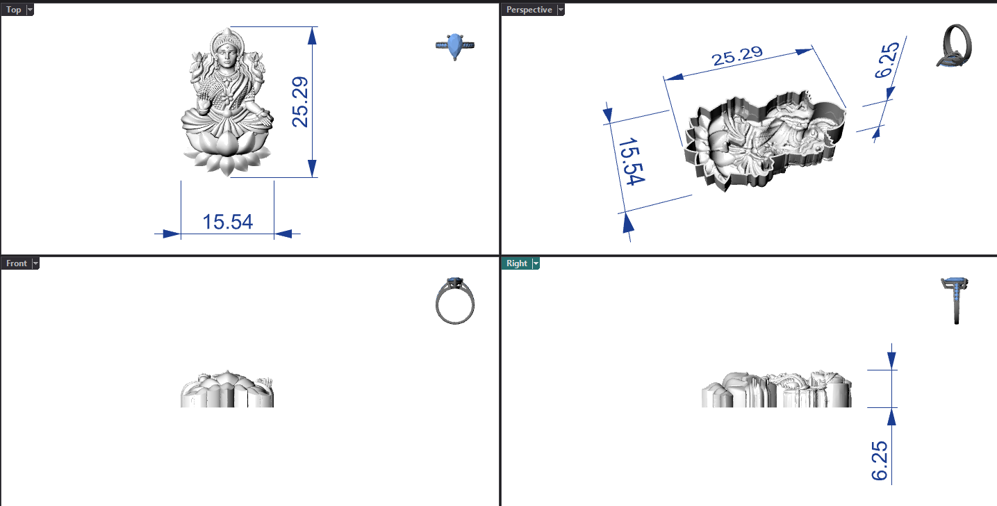 Goddess Laxmi Hollow Piece 3DM File | 0.25mm Wall | 15–37mm | 4 Pieces – Digital Download