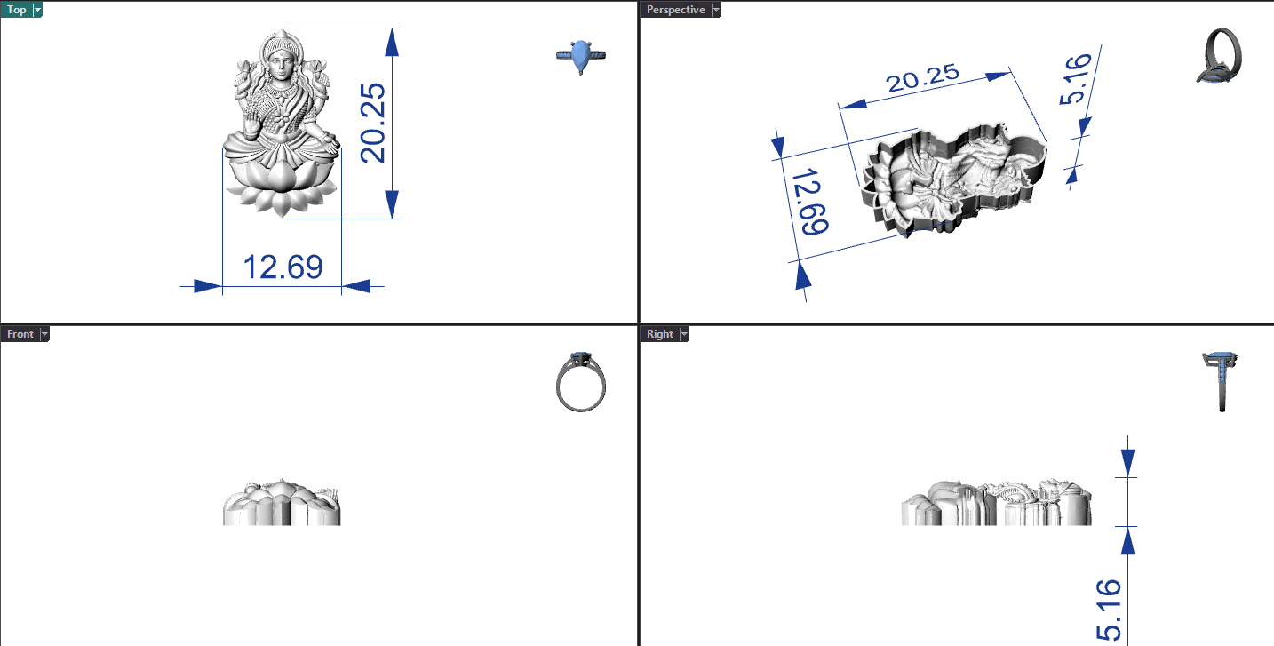 Goddess Laxmi Hollow Piece 3DM File | 0.25mm Wall | 15–37mm | 4 Pieces – Digital Download