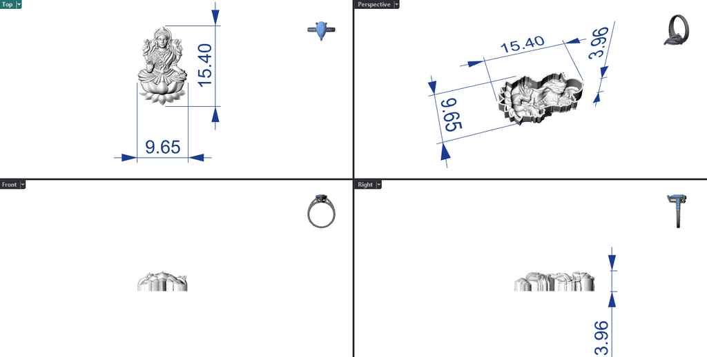Goddess Laxmi Hollow Piece 3DM File | 0.25mm Wall | 15–37mm | 4 Pieces – Digital Download
