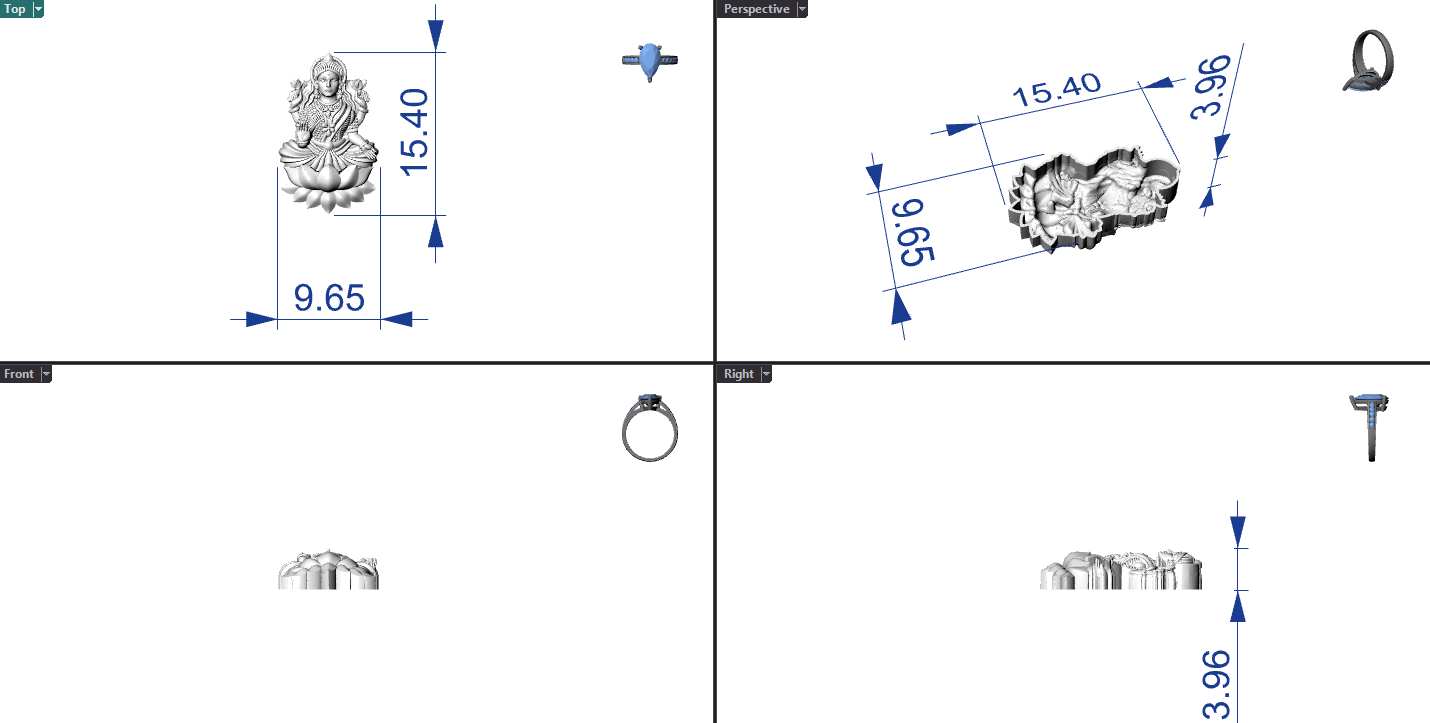 Goddess Laxmi Hollow Piece 3DM File | 0.25mm Wall | 15–37mm | 4 Pieces – Digital Download