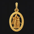 Green pendant with a circular design on a black background