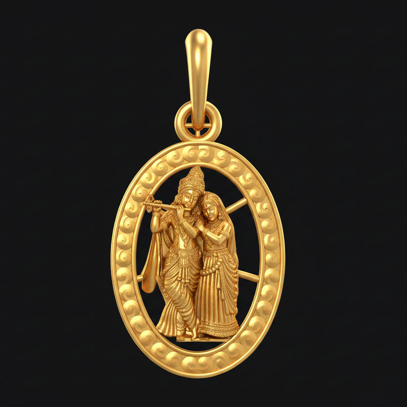 Green pendant with a circular design on a black background