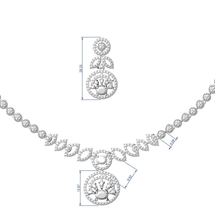 Necklace & Earring Set STL File – American Diamond Push Setting No.3 | Digital Download