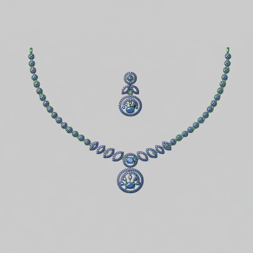 Necklace & Earring Set STL File – American Diamond Push Setting No.3 | Digital Download