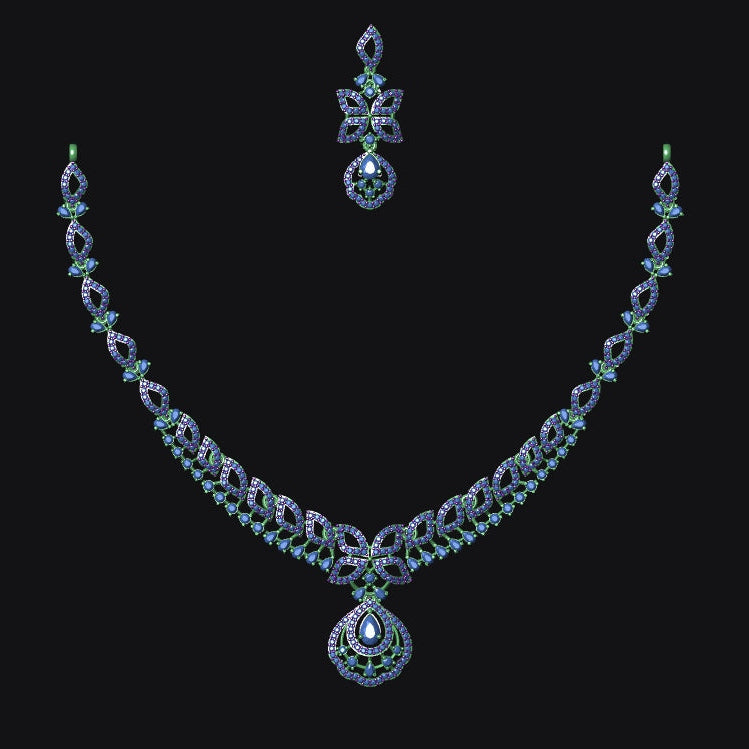 Necklace & Earring STL File – American Diamond Push Setting No.5 | Digital Download