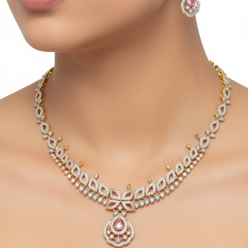 Necklace & Earring STL File – American Diamond Push Setting No.5 | Digital Download