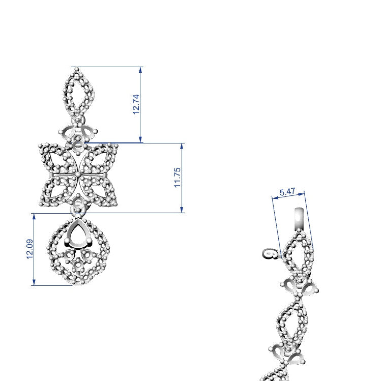 Necklace & Earring STL File – American Diamond Push Setting No.5 | Digital Download