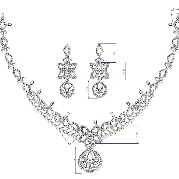 Necklace & Earring STL File – American Diamond Push Setting No.5 | Digital Download