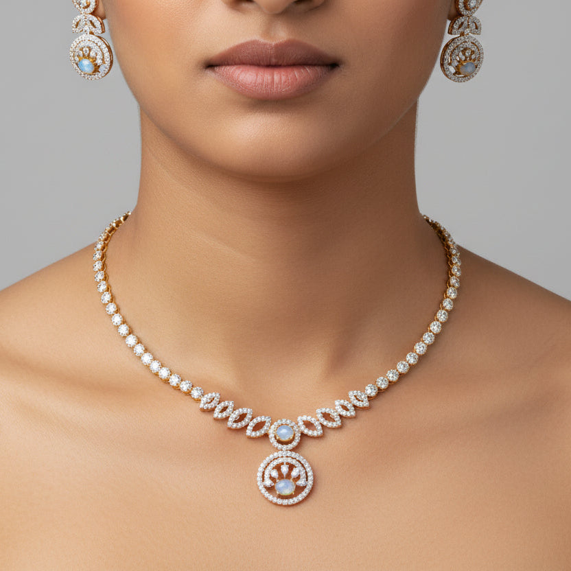 Necklace & Earring Set STL File – American Diamond Push Setting No.3 | Digital Download