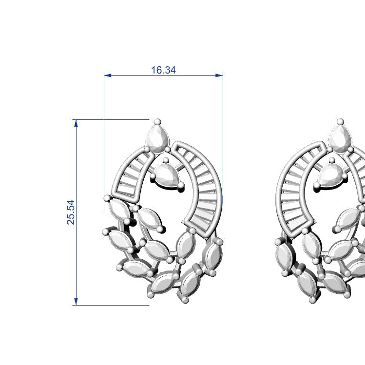 Pendant & Earring Set STL File – American Diamond Push Setting No.2 | Digital Download