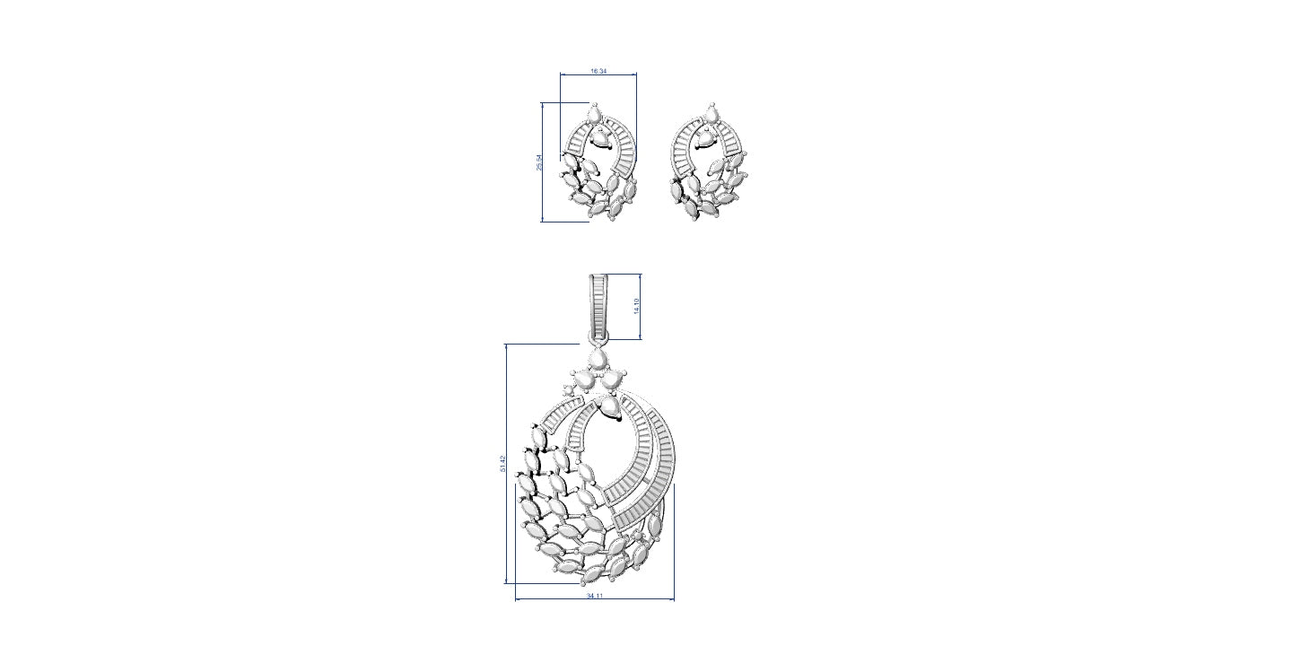 Pendant & Earring Set STL File – American Diamond Push Setting No.2 | Digital Download