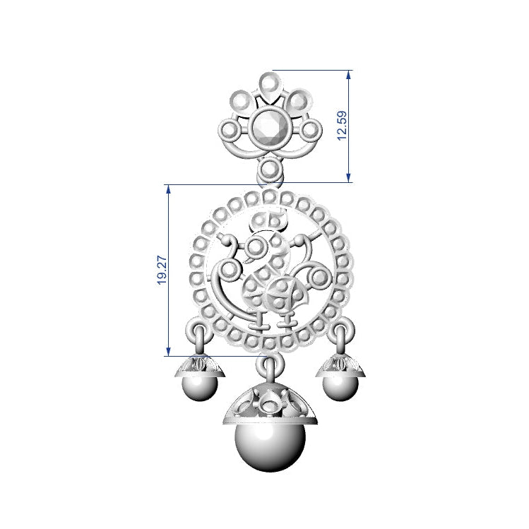 Pendant & Earring Set STL File – American Diamond Push Setting | Digital Download