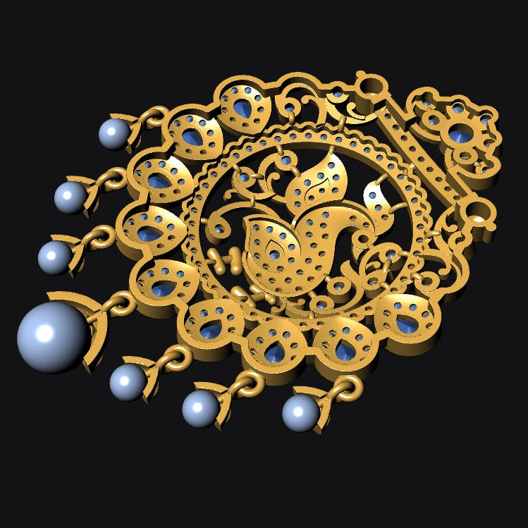 Pendant & Earring Set STL File – American Diamond Push Setting | Digital Download