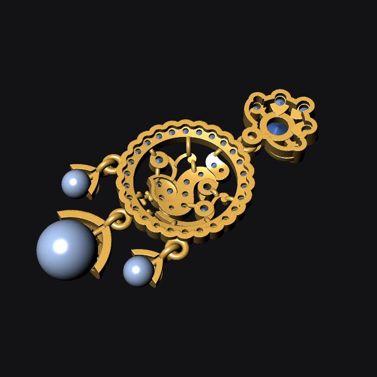 Pendant & Earring Set STL File – American Diamond Push Setting | Digital Download