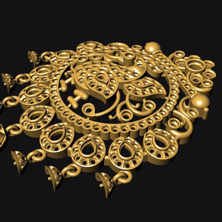 Pendant & Earring Set STL File – American Diamond Push Setting | Digital Download