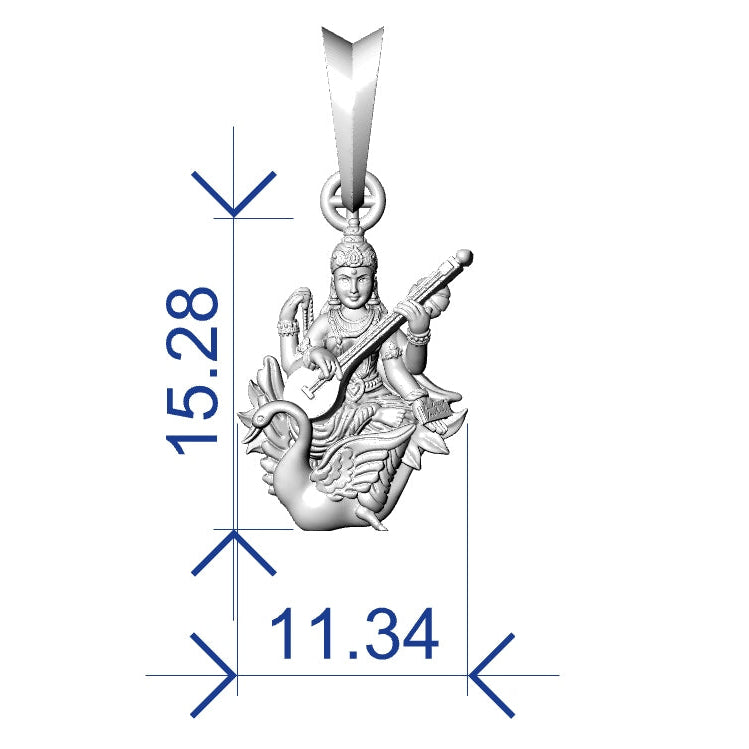 Goddess Saraswati Pendant STL File – 0.5mm Hollow | Digital Download