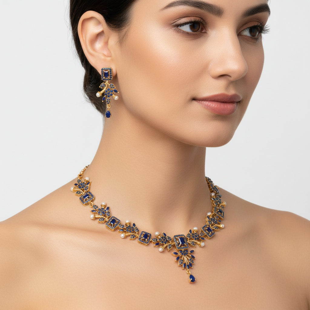 Necklace & Earrings STL File – American Diamond Push Setting | Digital Download