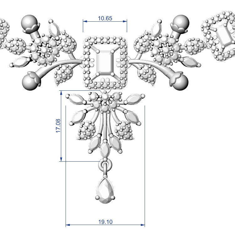 Necklace & Earrings STL File – American Diamond Push Setting | Digital Download