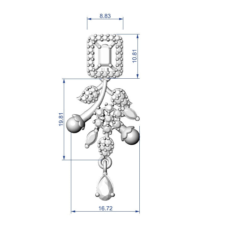Necklace & Earrings STL File – American Diamond Push Setting | Digital Download