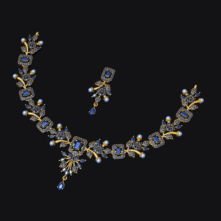Necklace & Earrings STL File – American Diamond Push Setting | Digital Download