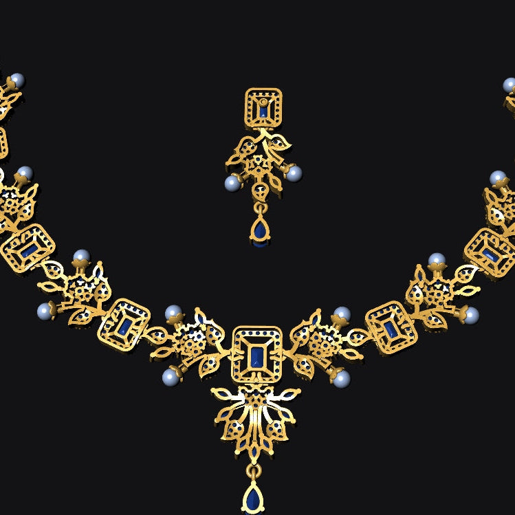 Necklace & Earrings STL File – American Diamond Push Setting | Digital Download