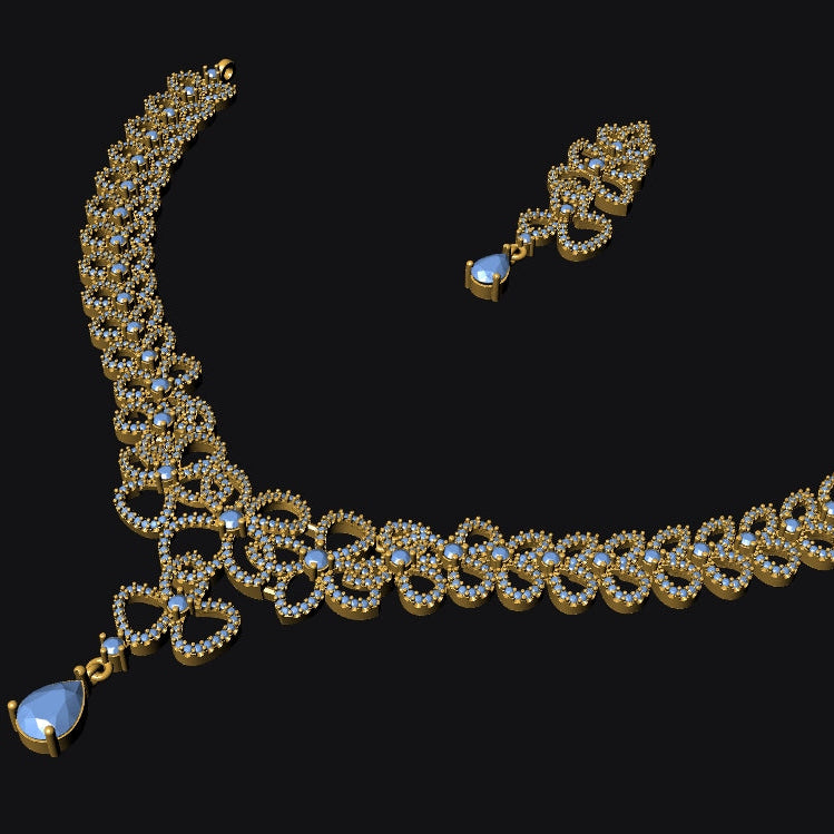 Necklace Earrings STL File No.1 – American Diamond Push Settings | Digital Download