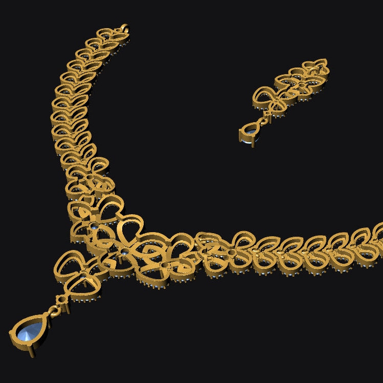 Necklace Earrings STL File No.1 – American Diamond Push Settings | Digital Download