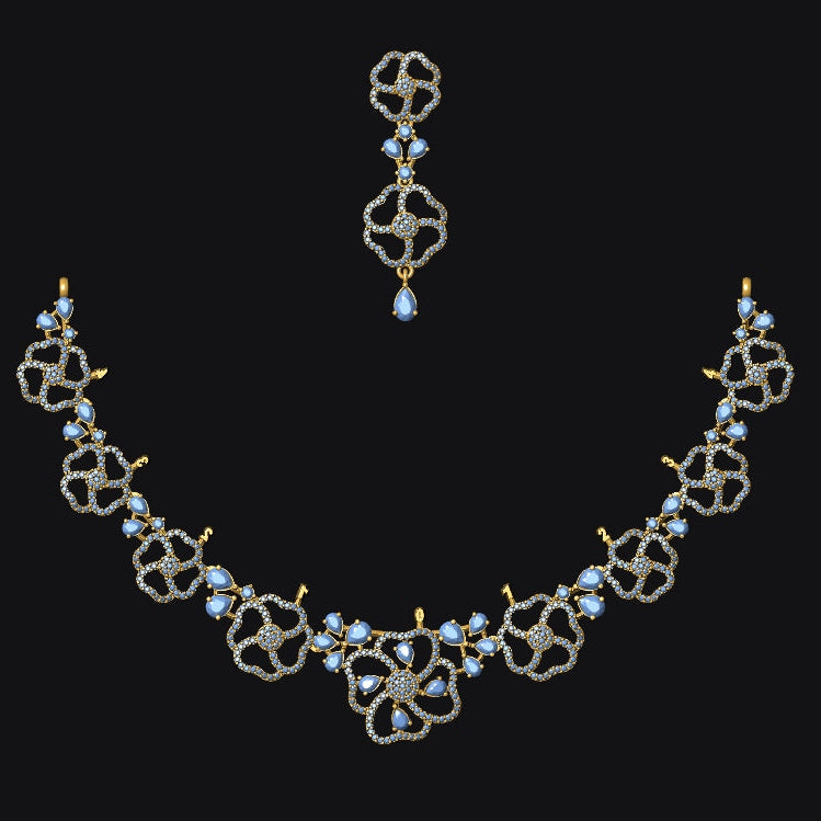 Necklace Earrings STL File - American Diamond Push Settings