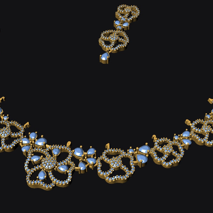 Necklace Earrings STL File No.2 – American Diamond Push Settings | Digital Download
