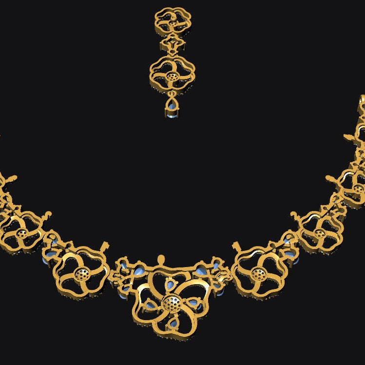 Necklace Earrings STL File No.2 – American Diamond Push Settings | Digital Download
