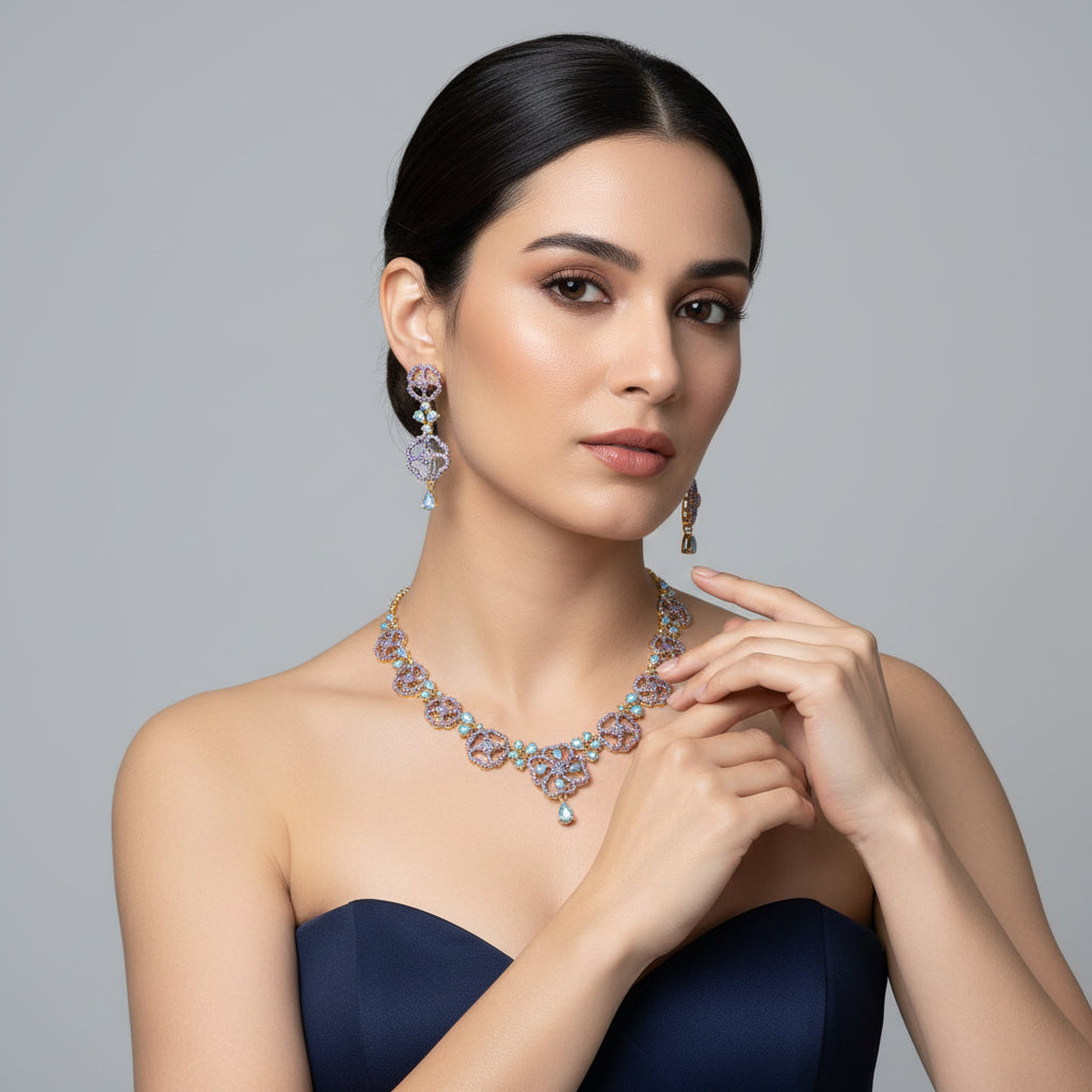 Necklace Earrings STL File No.2 – American Diamond Push Settings | Digital Download