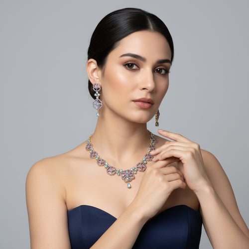 Necklace Earrings STL File No.2 – American Diamond Push Settings | Digital Download