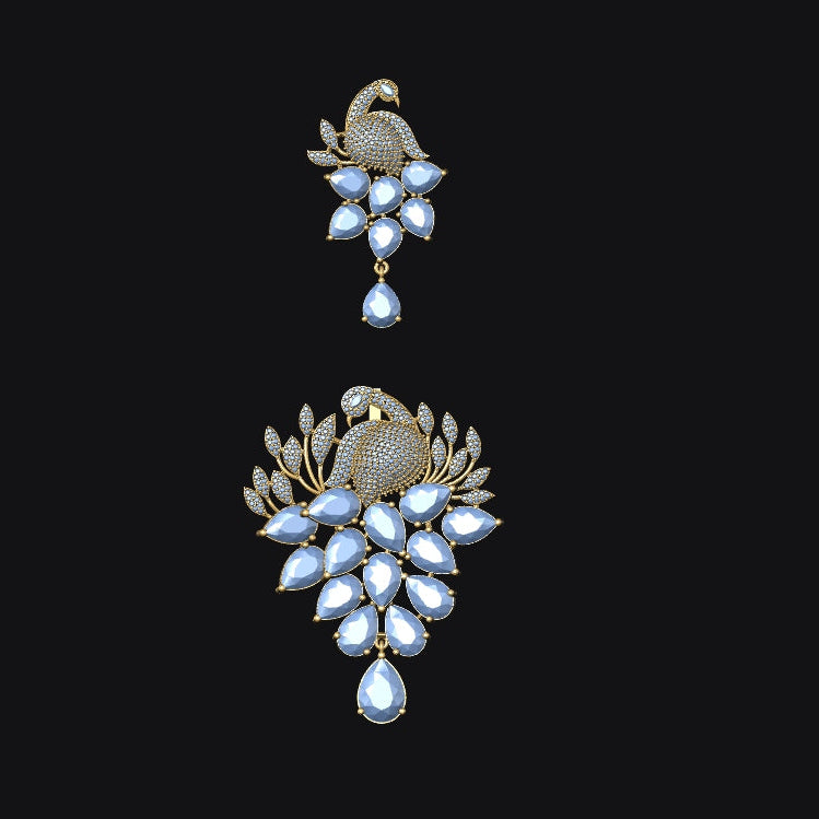 Pendant & Earring Set STL File – American Diamond Push Setting No.4 | Digital Download