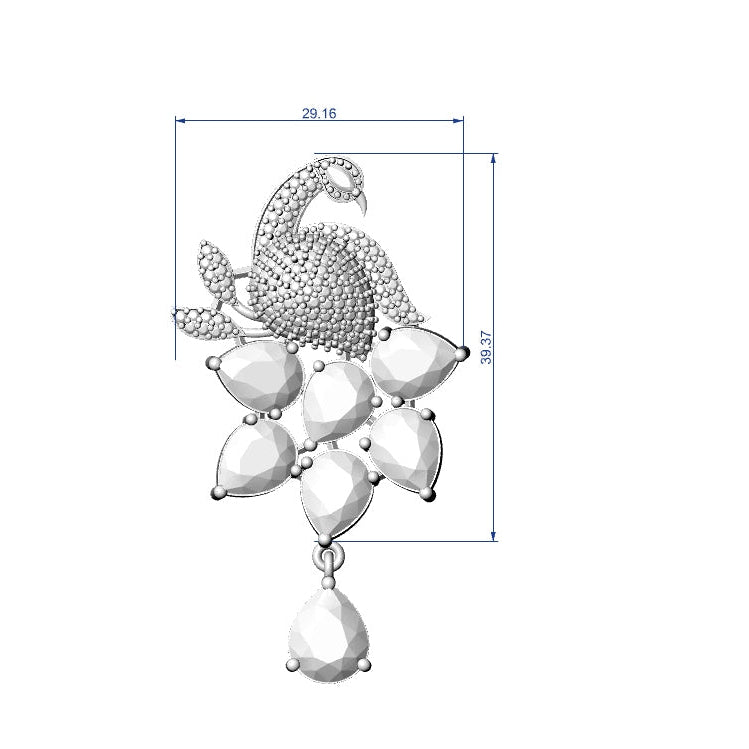 Pendant & Earring Set STL File – American Diamond Push Setting No.4 | Digital Download