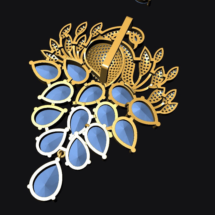 Pendant & Earring Set STL File – American Diamond Push Setting No.4 | Digital Download