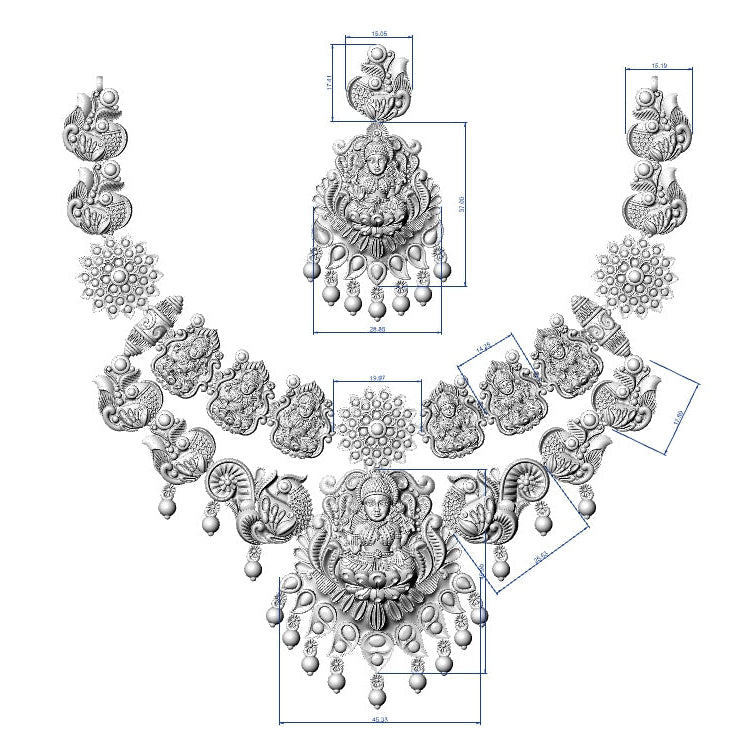 Traditional Goddess Lakshmi Temple Jewellery Set No.2 | Nakshi Necklace with Matching Jhumka Earrings | Ethnic Wedding Jewelry Set
