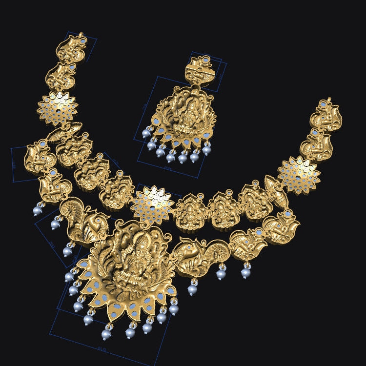Traditional Goddess Lakshmi Temple Jewellery Set No.2 | Nakshi Necklace with Matching Jhumka Earrings | Ethnic Wedding Jewelry Set