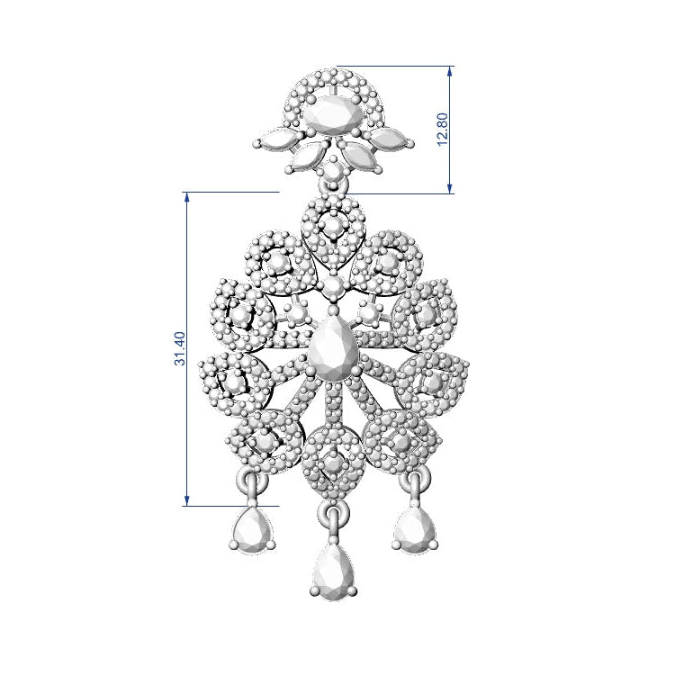 Long Necklace & Earring STL File Digital Download