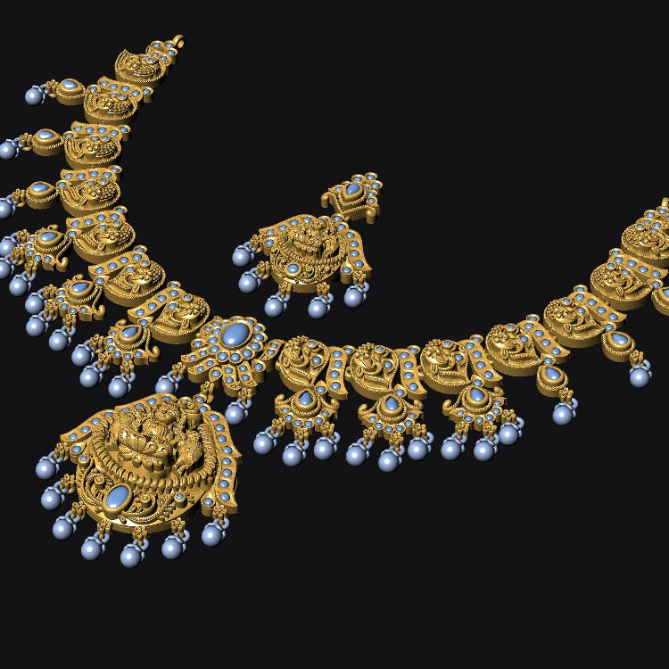 Traditional Goddess Lakshmi Temple Jewellery Set No.3 Nakshi Necklace with Matching Earrings