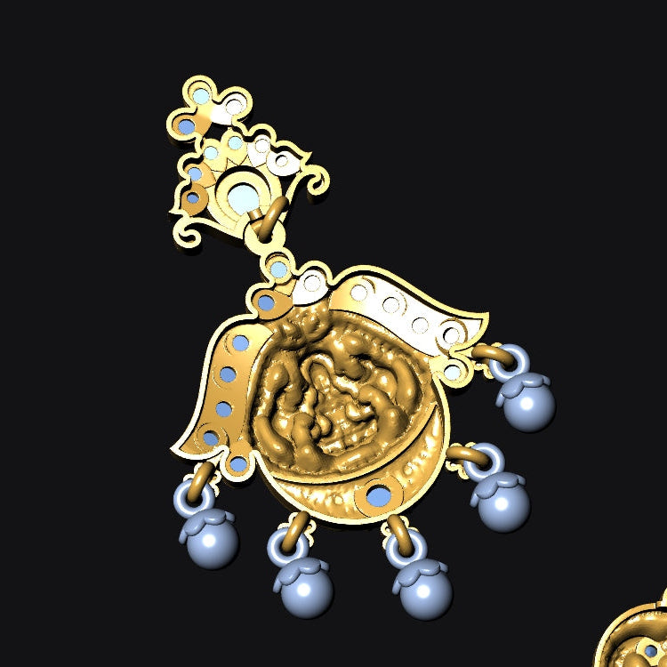 Traditional Goddess Lakshmi Temple Jewellery Set No.3 Nakshi Necklace with Matching Earrings